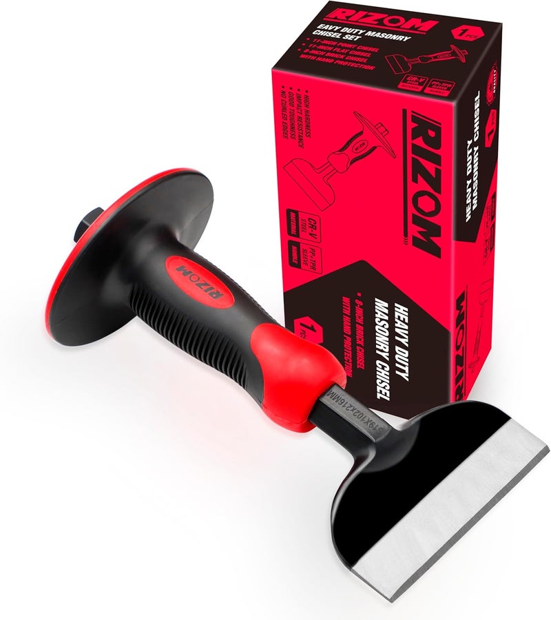 Rizom 8-Inch Rock Chisel, Ston Chisel with Hand Protection, Heavy Duty Masonry Chisel for Carving Scaling Breaking Hounding - Image 1